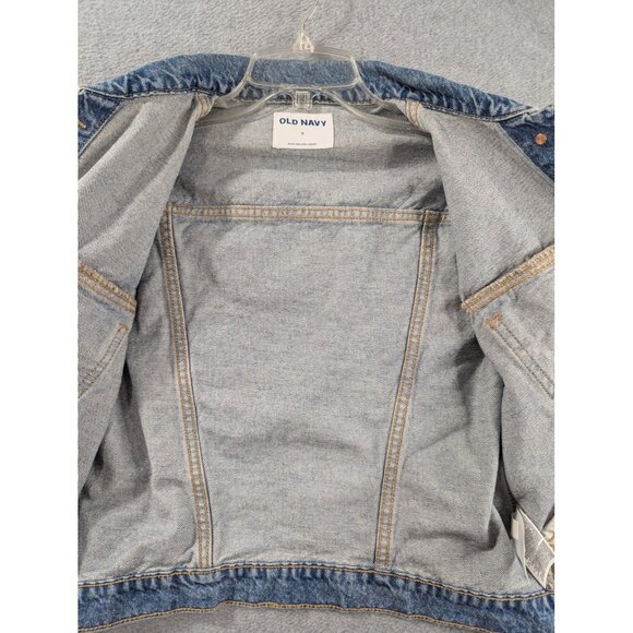 Old Navy Jacket Womens Small Blue Denim Cropped Medium Washed Jean 100% Cotton - Picture 6 of 9